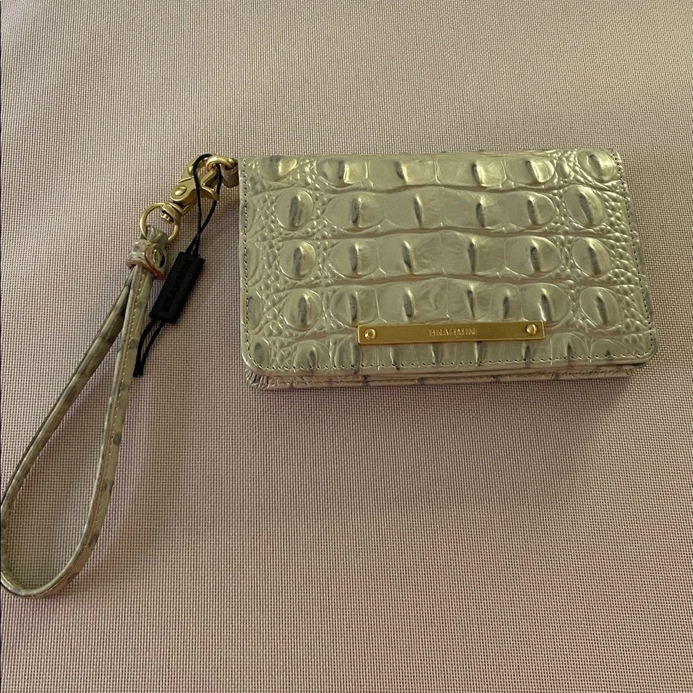 Brahmin Cream Croc-Embossed Wristlet - Picture 1 of 12